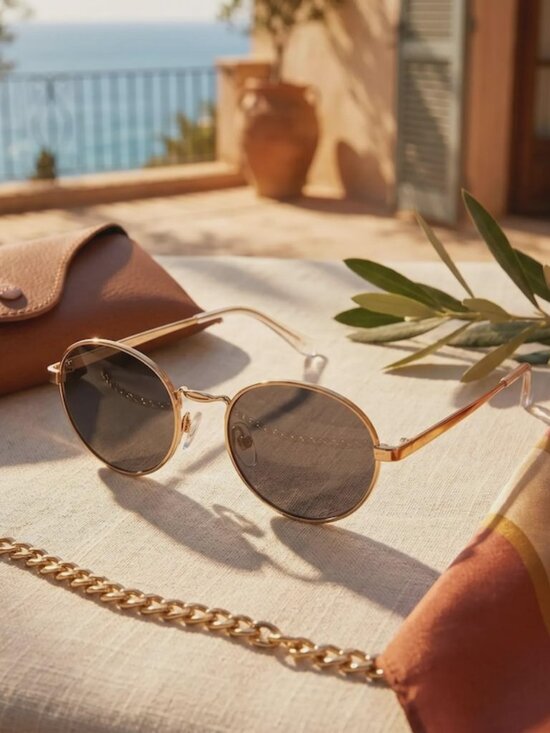 Accessories - Retro Luxe Oval Sunglasses - Gold Metal Frame Vintage Shades